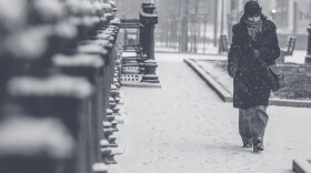 Woman bundled up in snow