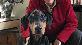 Peter Hasler and his daughter's Doberman Pinscher, Porter