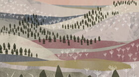 Stylized painting of a winter landscape