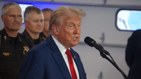 Republican presidential nominee Donald Trump’s Michigan visit is part of a battleground state tour while the Democratic convention is underway in Chicago.