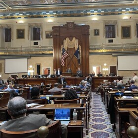 S.C. House Majority Leader Davey Hiott, R-Pickens, answers a question from Rep. Josiah Magnuson, R-Spartanburg, about a name, image and likeness-related bill (NIL) over college-athletes on Thursday, Jan. 15, 2026, at the Statehouse in Columbia, S.C.