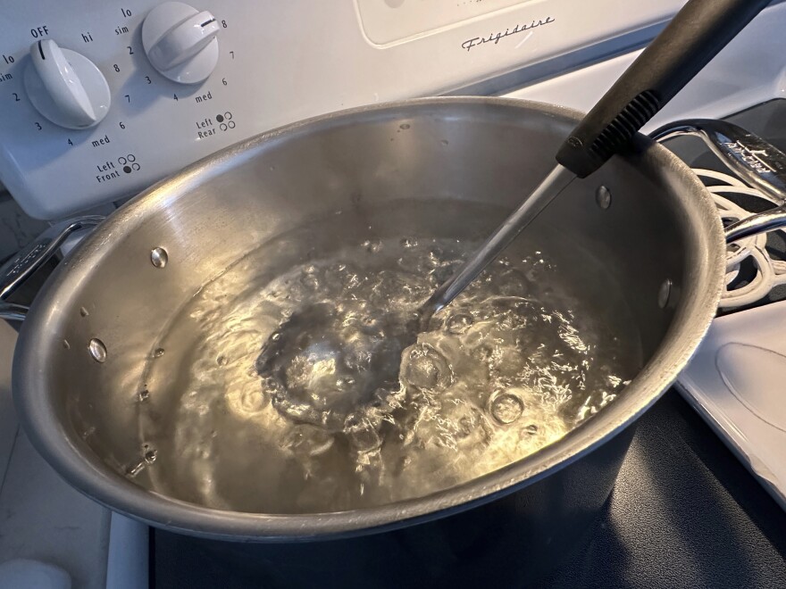 FILE- An example of a household boiling water during a boil notice.