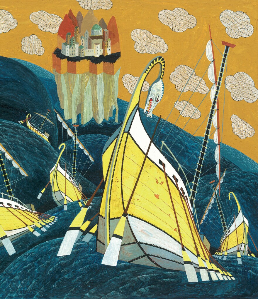 "He and his men traveled on across the uncharted sea, congratulating themselves on their escape. They were still lost, but they let the wind carry them forward, hoping they would soon reach land."