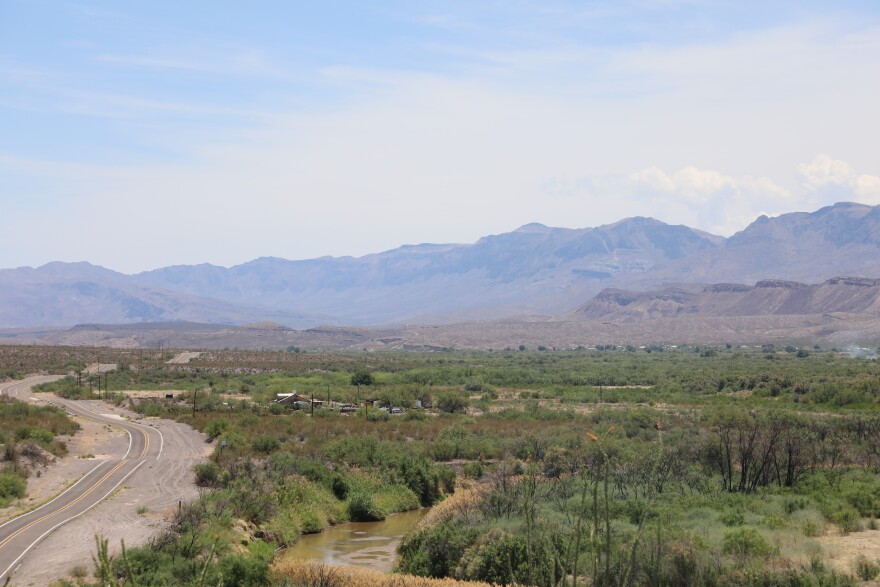 A view of the Rio Grande in May 2026 in southern Presidio County, Texas, where the Trump administration is seeking to build a 30-foot tall steel border wall.