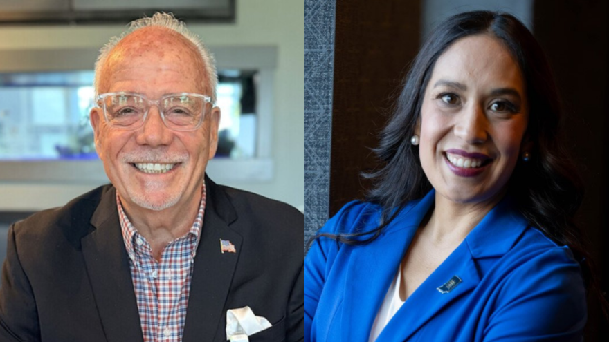 Indiana House District 32 candidates from left to right: Republican Paul Nix and incumbent Democrat Victoria Wilburn.