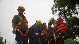 Emergency responders in Sonora patrol the streets of Guaymas after Polo made landfall on Tuesday.