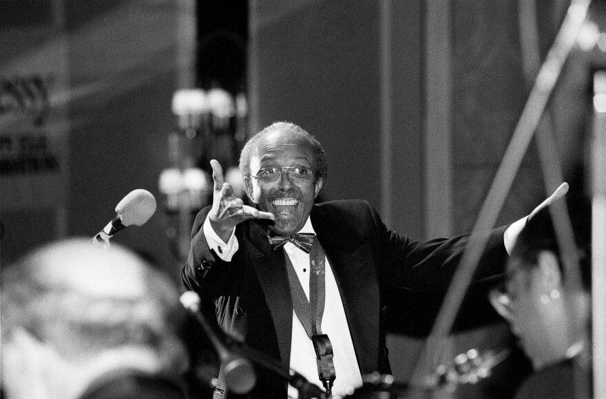 Jimmy Heath directs his big band in New York, during a New Year's Eve broadcast for WBGO Radio in 1997.