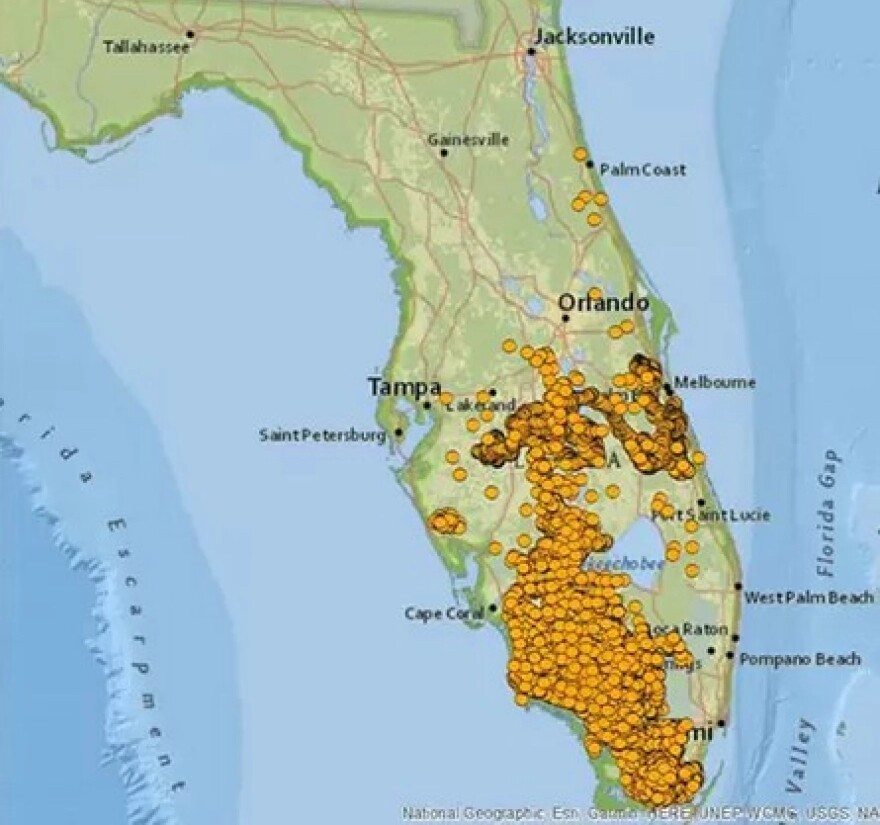 Map with panther sightings