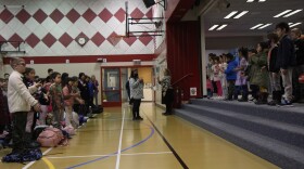 Alaska Native Cultural Charter School students gather at the start of the school day.