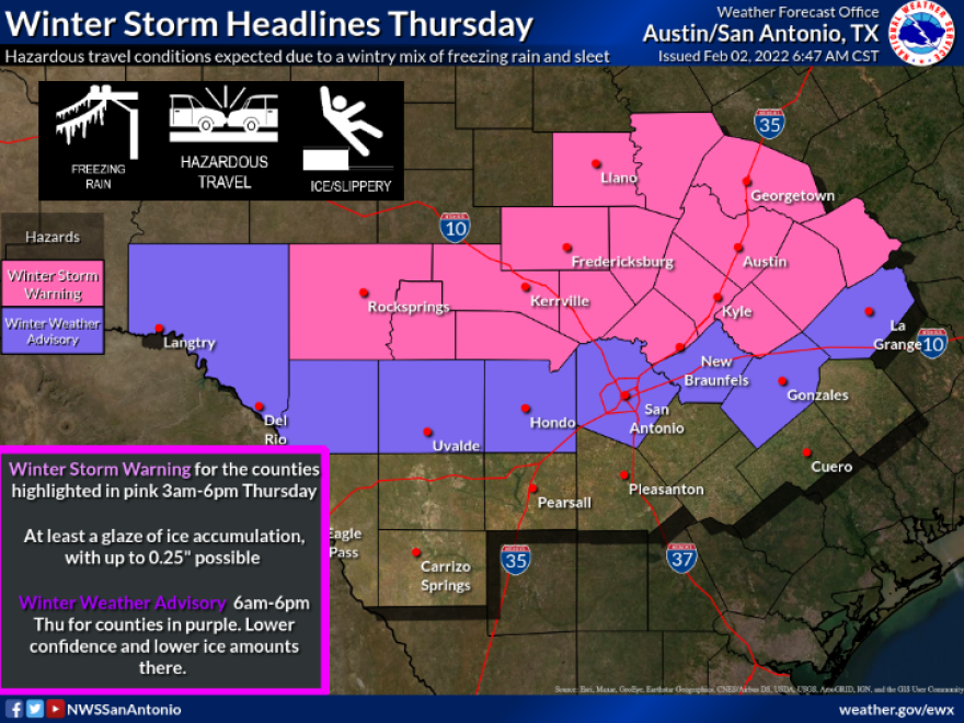 Icing line pushed south into Bexar County, Comal County moved into Winter Storm Watch since Tuesday