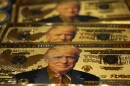 Former U.S. President Donald Trump's picture is displayed on the face of novelty money