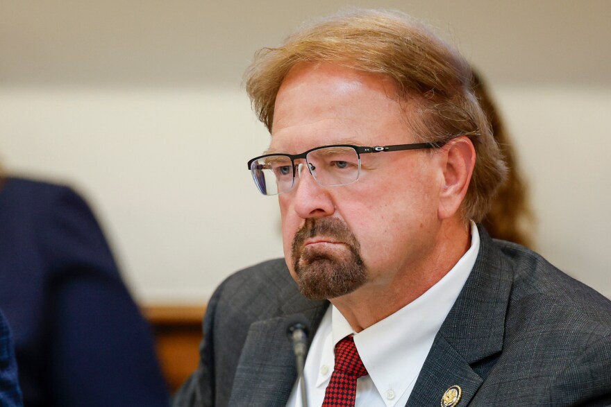FILE - Rep. Chuck Edwards, R-N.C., listens to testimony as the House Judiciary Subcommittee on Oversight holds a field hearing on violent crime in Charlotte, N.C., Sept. 29, 2025. 
