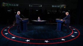 President Donald Trump and Democratic presidential nominee Joe Biden participate in the first presidential debate at the Health Education Campus of Case Western Reserve University on September 29, 2020 in Cleveland, Ohio. (Olivier Douliery-Pool/Getty Images)
