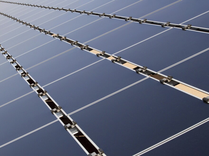 Solar panels that make up the Public Service Company of New Mexico's new 2-megawatt photovoltaic array in Albuquerque.