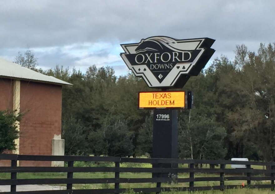 The sign for Oxford Downs on U.S. 301 near the Marion/Sumter County line. The card room is planning a big expansion. Photo: Joe Byrnes