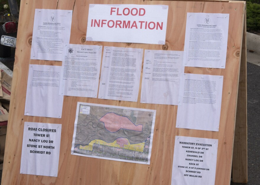 A sign at the flood information trailer in Missoula, MT, May 11, 2018.