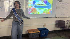 Ella Killingsworth speaking before a class