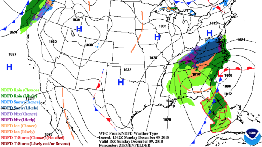 The heaviest snow is expected to fall in western North Carolina and southwestern Virginia.