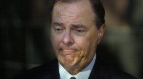Former Enron CEO Jeffrey Skilling talks to the media after his October 2006 sentencing in Houston.