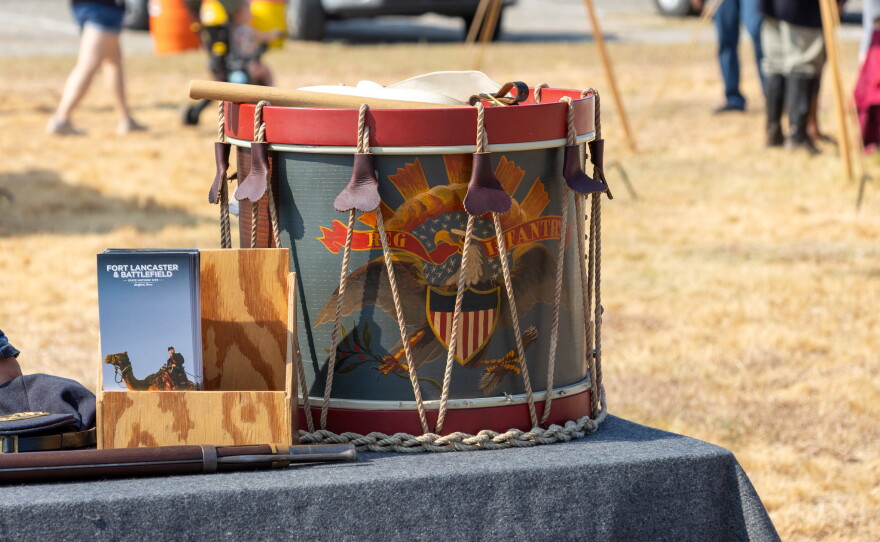 Civil War era drum on a table, photo by Alexander Brown.