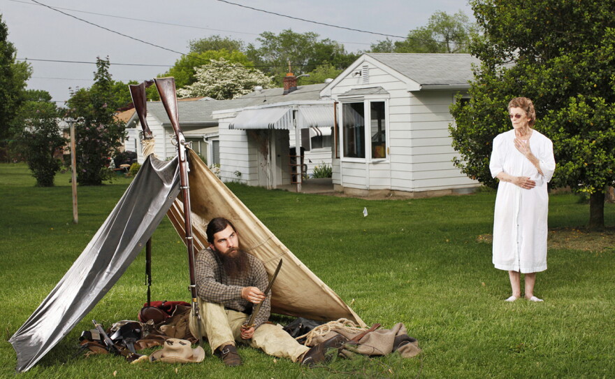 Jerry Hornbaker in Helen Chapman's backyard on the Gettysburg battlefield.