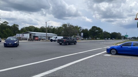 Vehicles navigate the intersection of U.S. 301 and Southeast 57th Avenue near the Love’s Travel Stop in Hawthorne.