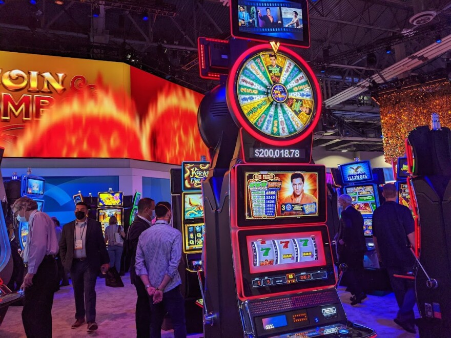 An Elvis slot machine joined casino industry executives Tuesday on the floor of the Global Gaming Expo trade show at the Venetian.