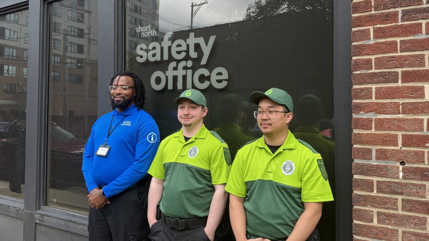 Short North Ambassador and security officers in front of the Short North Safety Office which is set to open in May.