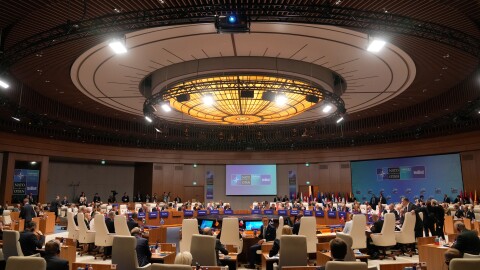A general view of the round table meeting of the North Atlantic Council during the NATO summit in Ankara, Turkey