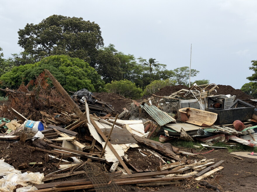 Debris behind the 76 gas station in Nāʻālehu left behind by Hurricane Lala.