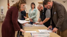 Election officials from the Secretary of State’s Office hand count ballots in Elmore County on Monday, Nov. 24, 2025, at the Elk’s Lodge in Mountain Home.