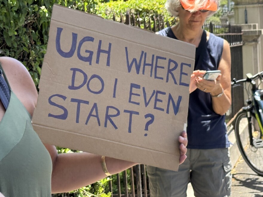 Protestors took to the streets Saturday, April 5 near the state capitol building for the Hands Off Rally that were held across the state and country. 