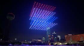 Drones make up a cube in an unidentified display.