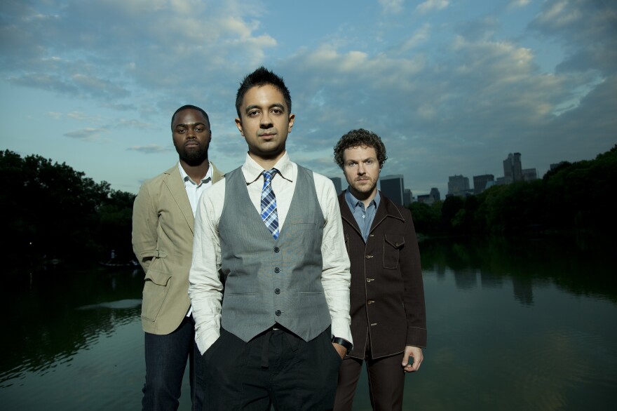 The Vijay Iyer Trio is Marcus Gilmore (left, drums), Iyer (center, piano) and Stephan Crump (right, bass).