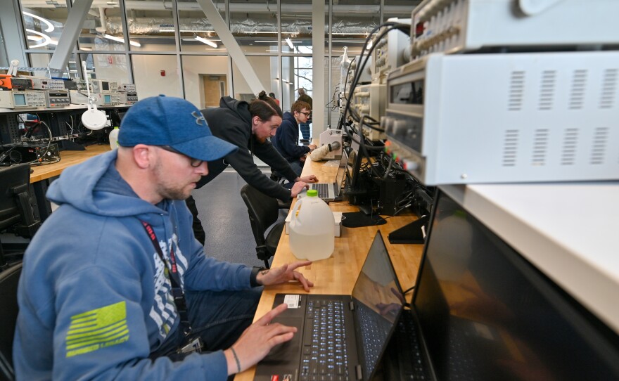 Students work in the biomedical engineering lab.