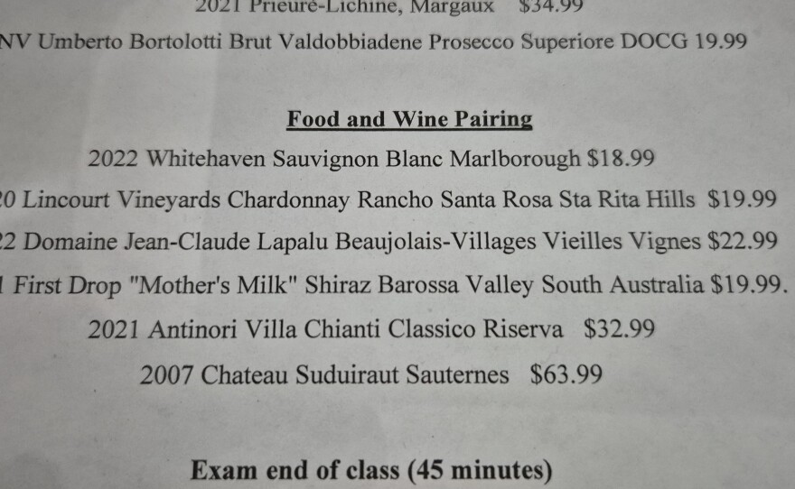 The six wines paired with food came from all over the world.