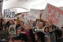 Student protestors pack the hallway outside the University of Cincinnati's Board of Trustees meeting