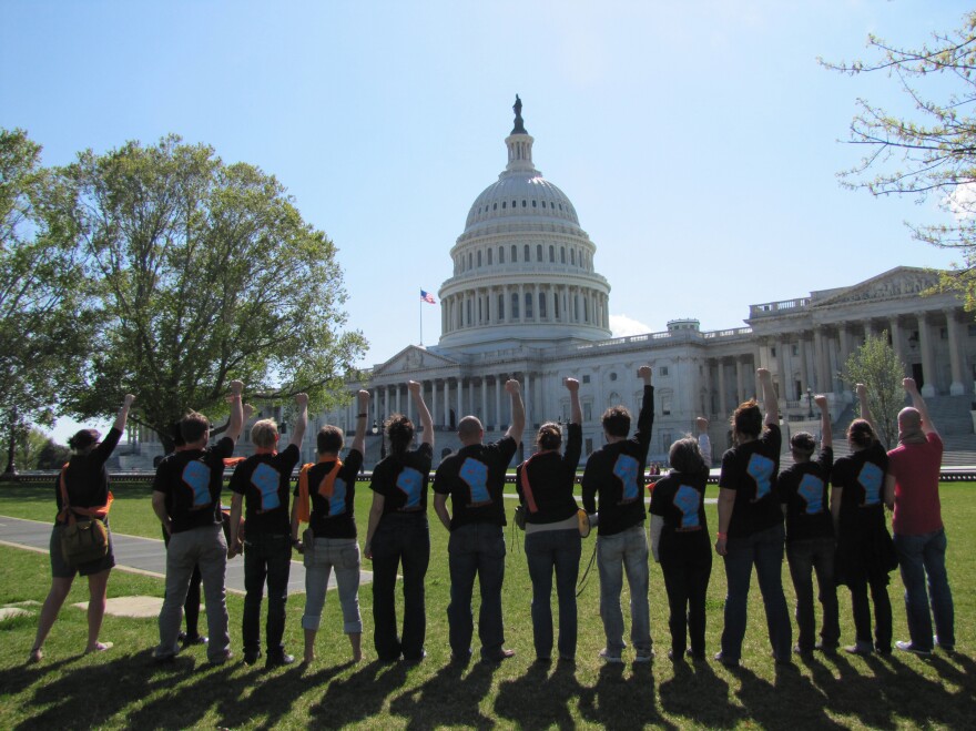 DeChristopher (center) and other members of his Peaceful Uprising environmental action group brought their discontent to Washington, as documented in Beth and George Gage's film. DeChristopher would eventually serve 21 months in federal prison.