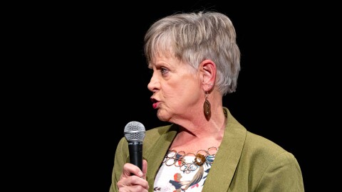 Alabama Surface Mining Commission Director Kathy Love speaks during a discussion highlighting the consequences of longwall coal mining at Oak Grove High School in August 2024.