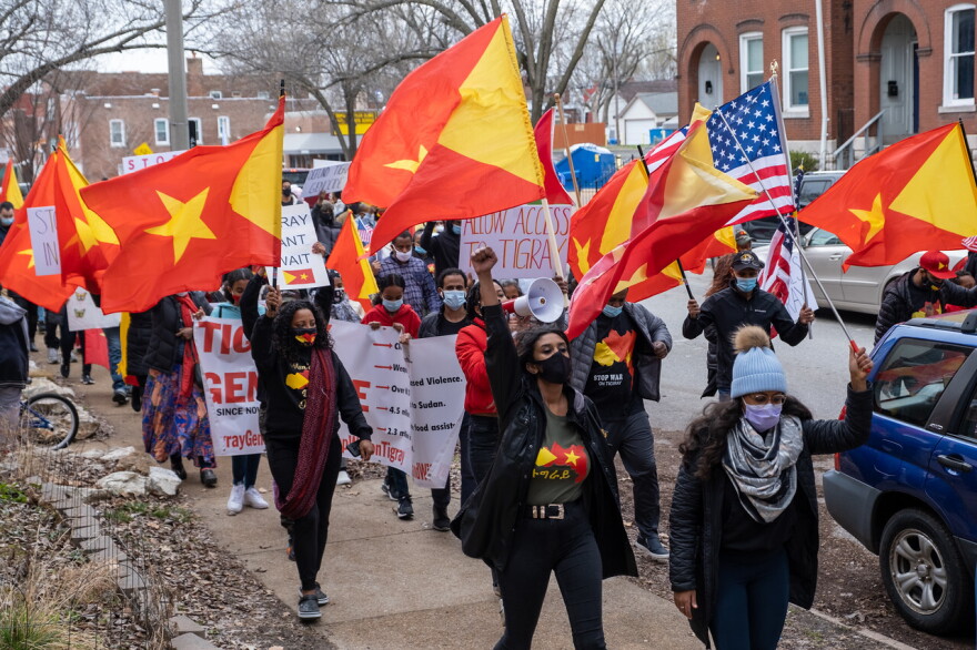 St. Louis organizers raise awareness of violence against ethnic-minority Tigrayans in Ethiopia by marching down Cherokee Street in March.