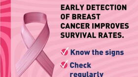 World Health Organization African Region graphic with a pink awareness ribbon and the text “Early detection of breast cancer improves survival rates. Know the signs. Check regularly. Get screened.”