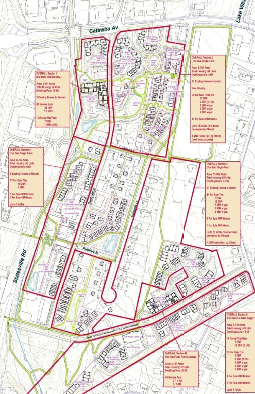 A 2020 version of the Smithville Revitalization Plan shows where new single-family homes, townhomes and apartments would be located on vacant lots in the neighborhood.