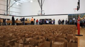 Groceries for Thanksgiving are Ready to be Handed out at the Crosslines Food Distribution