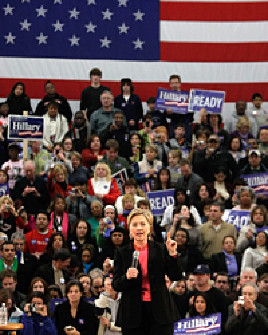 Democratic presidential candidate Sen. Hillary Clinton talks during a campaign event at Nashua North High School in Nashua, N.H.