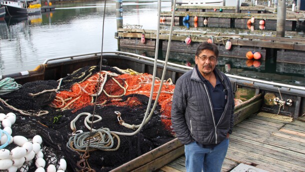Art Holmberg on his fishing vessel Tern in Sand Point on Aug. 7, 2025.