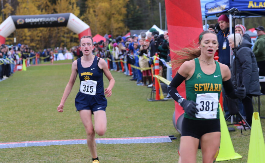 Runners compete at the ASAA cross-country running state championships in Anchorage on Oct. 3, 2026.
