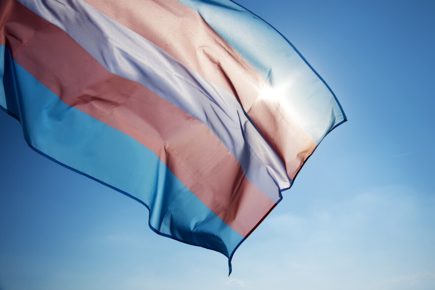 Close up of a transgender flag.