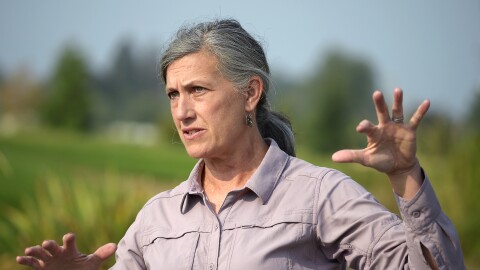 Monica Tranel speaks during a campaign stop in Missoula, Sept. 15, 2022.