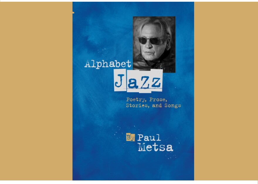 Cover of "Alphabet Jazz" by Paul Metsa, blue field with white text and a black and white photo of the author