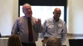 Terry Whitson of the Indiana State Department of Health and Kevin Valadores of USI announce the three-year grant.